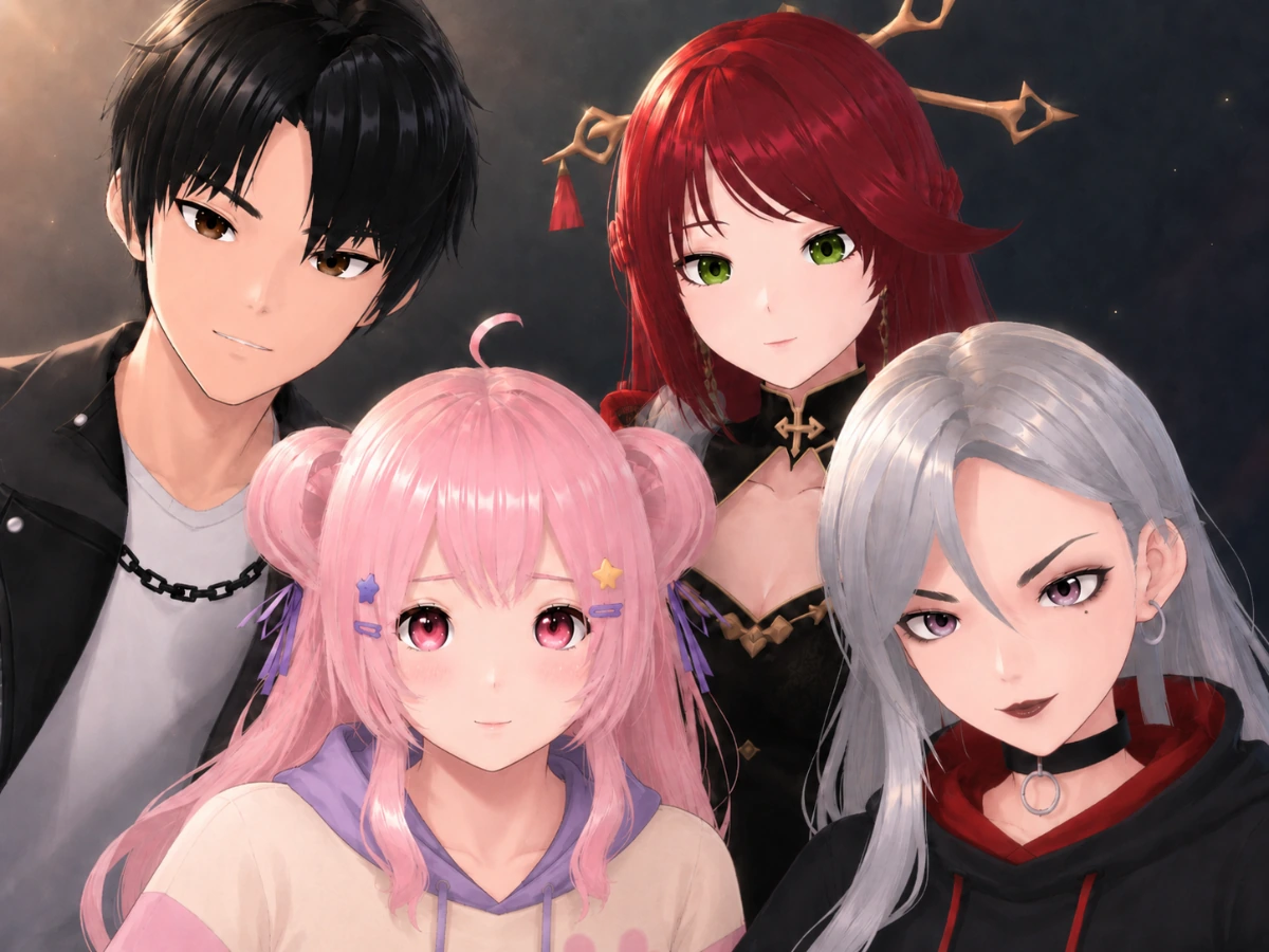 The Asiden companions Mei, Lily, Jae and Sasha on a desktop